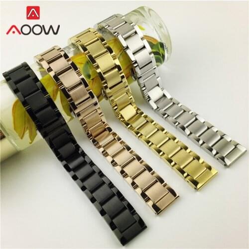 16mm 18mm 20mm 22mm 24mm Solid Stainless Steel Strap Butterfly Buckle Men Women Replacement Band Watch Accessories Rose Gold