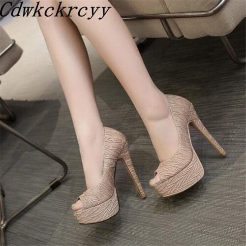 Summer New pattern fashion Super high heel Fish mouth Women sandals Golden silvery Thick bottom sexy banquet Women sandals 34-43