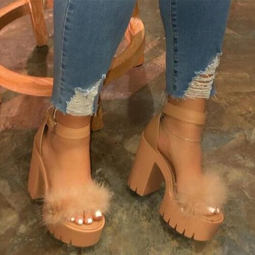 2020 Summer Ladies Sandals Fashion Women Platform Thick High Heels Transparent Shoes Woman Ankle Buckle Strap Open Toe Female