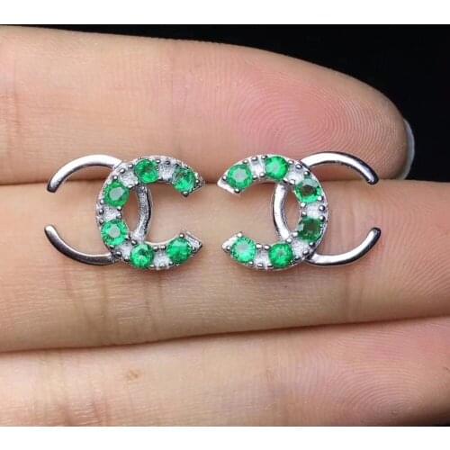 Earring Natural emerald earring Free shipping Real original emerald 925 sterling silver 3mm 12pcs Gem