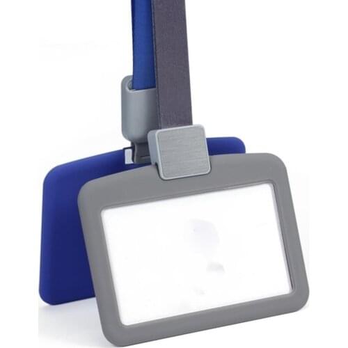 Blue Silica Gel Name ID Tag Holder With Lanyard Strap For Office Pass Card Badge Holder