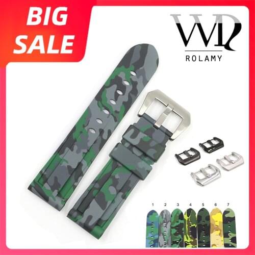 Rolamy 24mm TOP Quality Camo Yellow Green Waterproof Silicone Rubber Replacement Watch Band Strap For Panerai Luminor