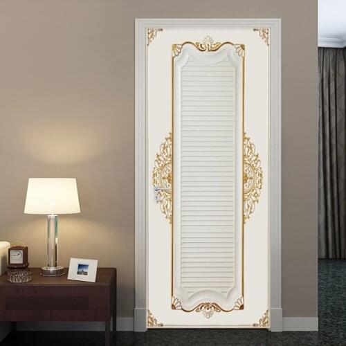 Modern 3D Stereo Golden Plaster Door Sticker PVC Self-Adhesive Waterproof Door Mural European Style Home Decor Door Poster Decal