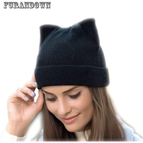 Women Winter Hat Cute Cat Beanie With Ears Wool Knitted Hats For Women Casual Slouchy Beanies Skullies Gorros