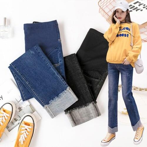 Pregnant Clothes Women Causal Wide Leg Denim Pants Pregnancy Loose Elastic Waist Trousers Pockets Plus Size Baggy Bottoms