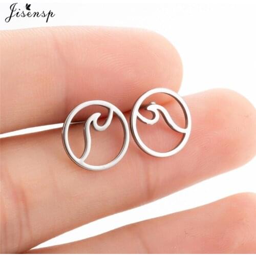 Jisensp Tiny Simple Wave Stud Earrings for Women Stainless Steel Jewelry Earrings Geometric Round Ear Studs Pendientes Brincos