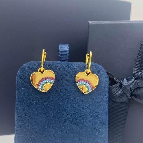SLJELY Fashion S925 Sterling Silver Rainbow Love Heart Earrings Micro Multicolor Zircon Stone July New Women Party Brand Jewelry