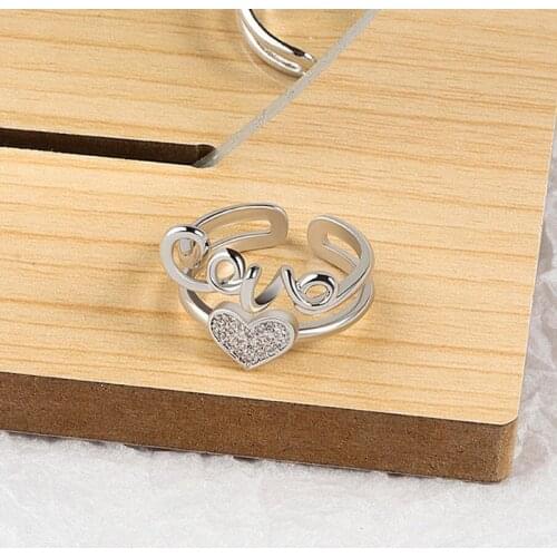 KOFSAC Romantic Love Ring For Women Silver Color Jewelry Zircon Heart Double Layer Finger Accessories Girl Valentines Day Gifts