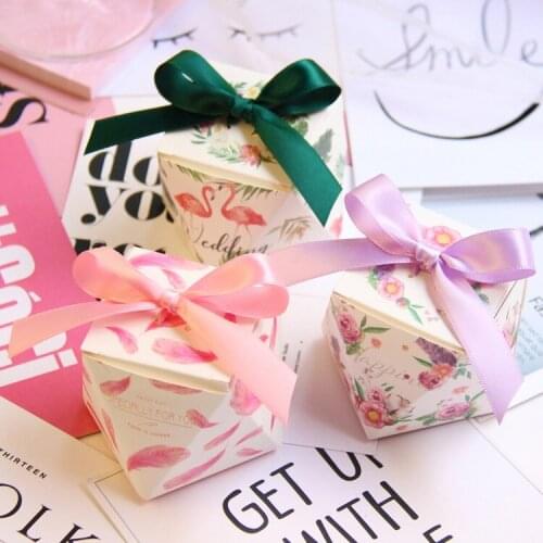1000pcs Diamond Shape Candy Box European Wedding Gift Box with Ribbon lin4013