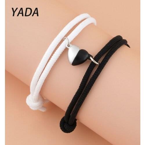 YADA 2pcs Magnetic Heart Pendant Bracelets&Bangles For Women Men Charm Couple Crystal Jewelry Braid Rope Bracelet BT210048