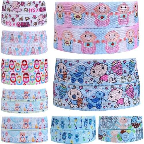 50 yards/lot) Cute baby foe, cartoon character animals bear and elephant printed fold over elastic ribbon