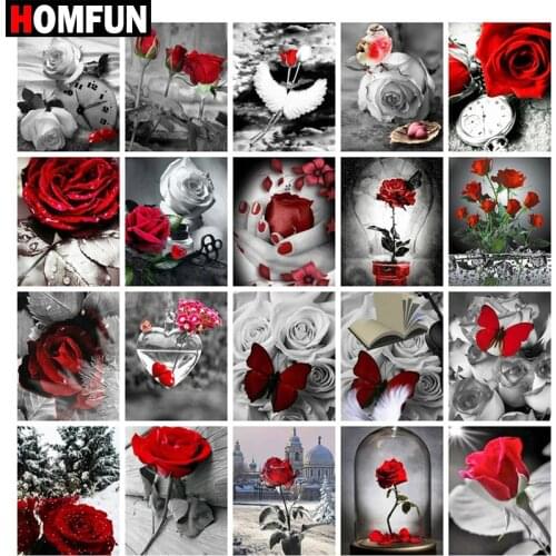 HOMFUN Full Drill Diamond Painting "Rose flower landscape " DIY Picture Of Rhinestone 5D Diamond Embroidery Cross Stitch Decor