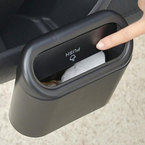 ABS Car Trash Bin Press Design Flip Cover Mini Hanging Car Garbage Dust Case Storage Box Auto Interior Supplies