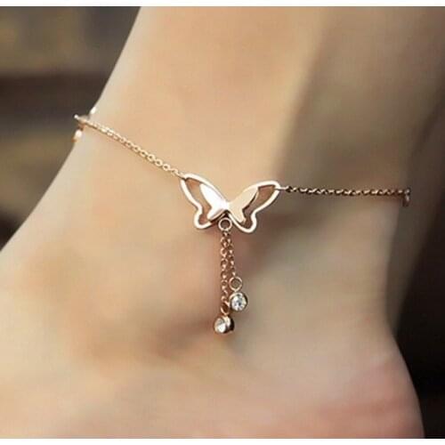 Wholesale Butterfly Pendant Anklets Foot Chain Summer Yoga Beach Leg Bracelet Handmade Anklet Rose Gold Silver Color Jewelry