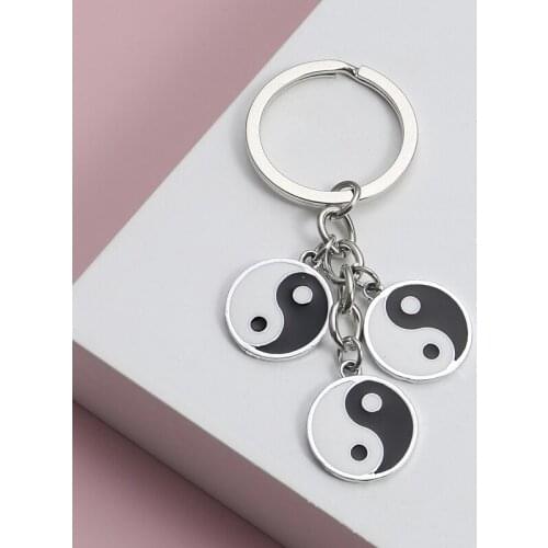 New Heart Shaped Keychain Yin And Yang Key Ring Taiji Gossip Key Chains For Women Men DIY Car Hanging Punk Jewelry Handmade Gift