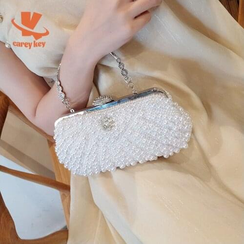 CAREY KAY Women Beaded Wedding Bridal Evening Bags Hollow Fashion Clutch Pearl Diamonds Handbags Shell Party Designer Purse