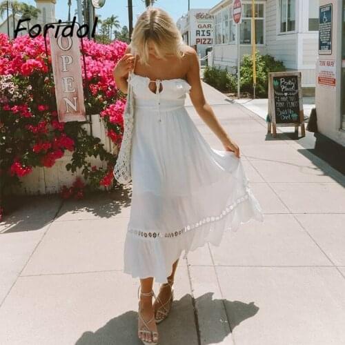 Foridol Lace Up White Dress Long Spring Summer Women Beach Dress Elegant Off The Shoulder Maxi Dress Vestidos De Mujer