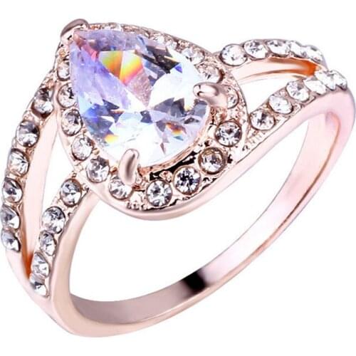 Hot Sale Inlaid Water Drop Zircon Ring Fashion All-match Ring Ladies Engagement Jewelry Whole Sale Rings for Women