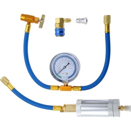 R134A AC Oil Injector Tool Kit Compressor Oil Dye Injector with Low Side Quick Coupler R12 to R134A Conversion Adapter for R134A