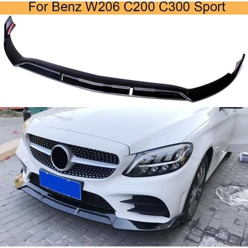 Carbon Fiber / Glossy Black Car Front Bumper Lip Splitters for Mercedes-Benz W206 C200 C300 Sport 2019 Front Lip Splitters