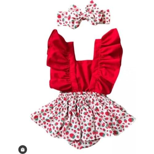 Strawberry Pattern Salopet Baby Girl Red Dress