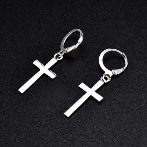 Fashion Men Women Metal Hoop Cross Drop Dangle Ear Studs Earrings Party Punk Earring Jewelry Long Earrings