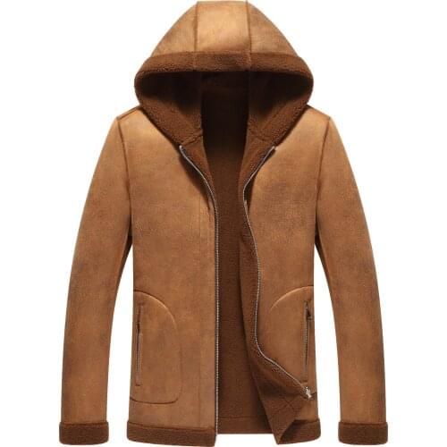 2021 Mens Double-Sided Wear Particle Leather Coat Imitation Fur Integrated Autumn and Winter New Hooded Loose Coat