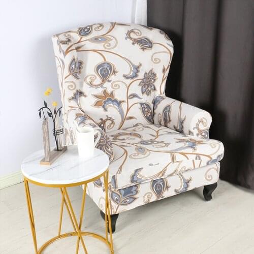 Soft Elastic Spandex Wing Back Chair Cover Modem Armchair Cover Cartoon Floral Single Seat Sofa Slipcover Protector Room Deco