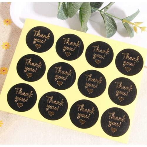 120Pcs Black Gold Foil Thank you Stickers 38mm envelope seal Stationery stickers label round