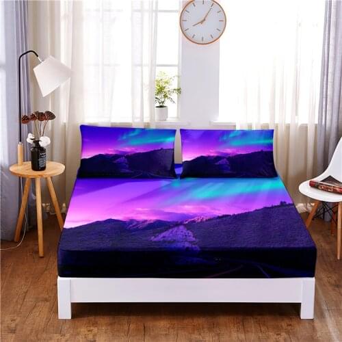 Aurora Digital Printed 3pc Polyester Fitted Sheet Mattress Cover Four Corners with Elastic Band Bed Sheet Pillowcases