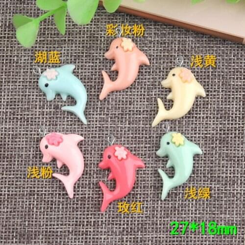 10pcs 27*18mm Color Dolphin resin charms children hair jewelry making hairpin accessories DIY mobile phone shell cream material