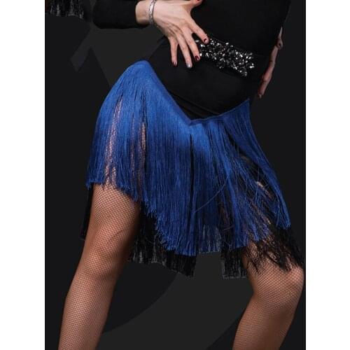 Professional Female Latin Dance Fringe Skirt Sexy Stage Practice Wear Double Layer Tassel Skirt Woman Training Skirts DL4413