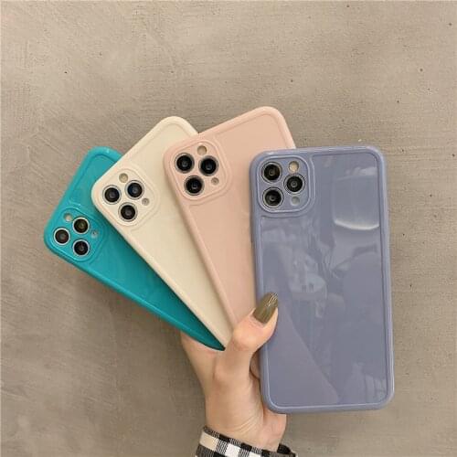 Thin Soft Silicone Square Phone Case For iPhone 12 11 Pro XS Max Mini XR X 8 7 Plus SE 2020 Simple Solid Color Candy Cover Coque