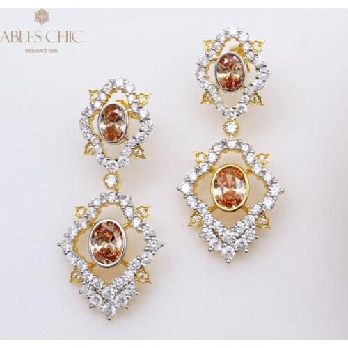 Solid 925 Silver Bride Topaz Cubic Zirconia Chanderlier Earrings Wedding Flower CZ Stud Earring Premium Bridal Fine Jewelry