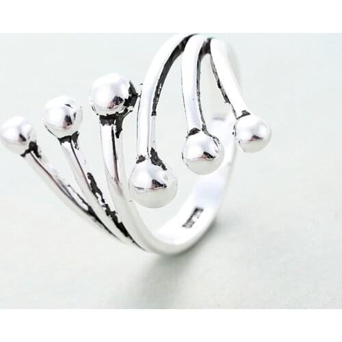 Vintage Silver Color Beads Rings for Women Bijoux Gift Female Adjustable Size Finger Rings Anillos Wholesale