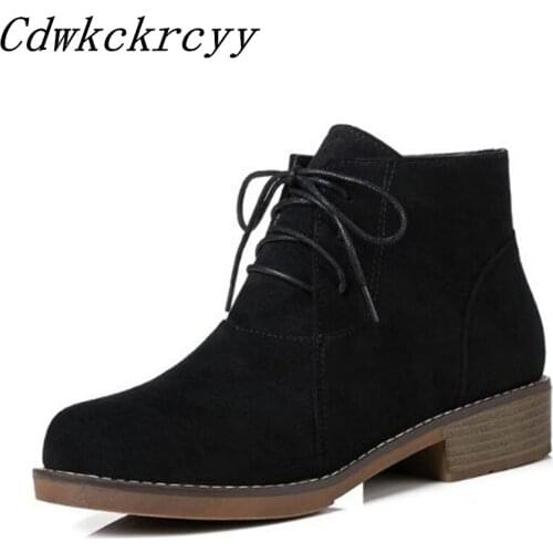 Women Boots Autumn winter New style fashion Coarse heel Frenulum British style Student Martin boots Cashmere Grind Short boots