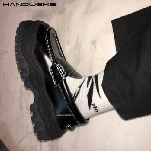 Women Harajuku Creepers Platform Shoes Insta Street Style Heavy-duty Utility Women Chunky Sneakers Black Leather Angelo Loafers