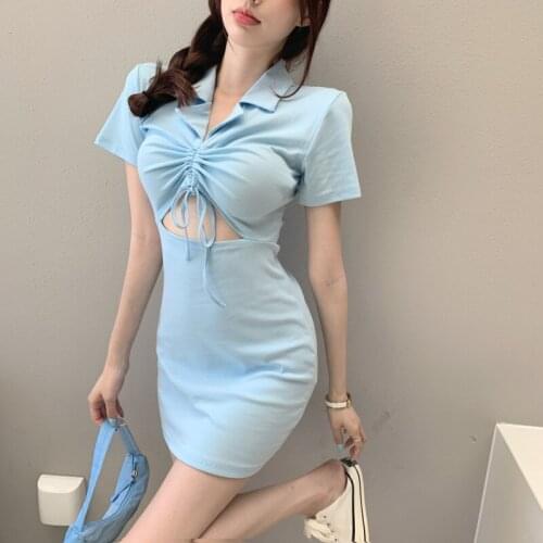 Woman Dress Hollow Out Summer Style Sexy Streetwear White Bodycon Dresses Blue Hipster New Fashion Korean Clothes Female