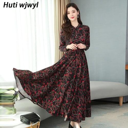 4XL Plus Size Vintage long sleeve Shirt Midi Dress 2021 Autumn Winter Print Floral Casual Dress Elegant Women Party Maxi Vestido