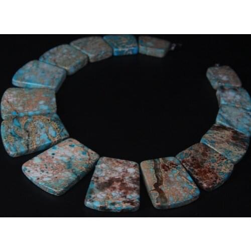 15pcs Top Drilled Brown Blue Ocean Sediment Jaspers Trapezoid Slab Beads,Emperor Stone Graduated Necklaces Trendy Jewelry Mking