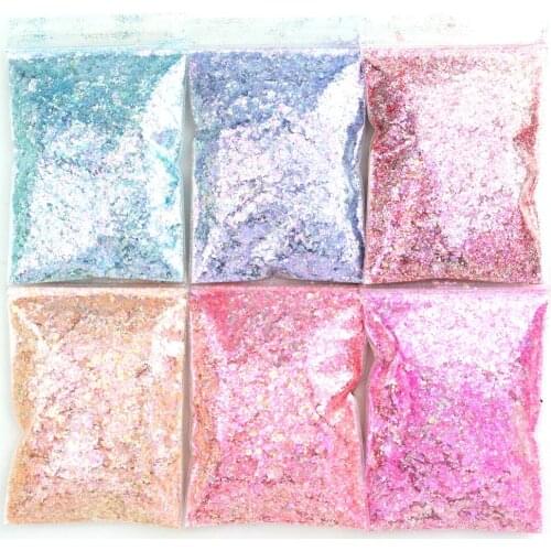 50g Nail Glitter Sequins Mixed Holographic Hexagon Shape Chunky Silver Laser Sparkly Flakes Slices Manicure Nails Sequins HMD
