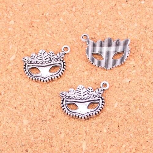52Pcs Antique Silver Plated party mask masquerade mardi gras Charms Diy Handmade Jewelry Findings Accessories 19*20mm
