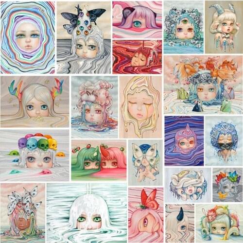 5D Full Square Drill Diamond Embroidery Diamond Painting Abstract Cartoon Fantasy Little Girl Portrait Mosaic Home Decor Gift