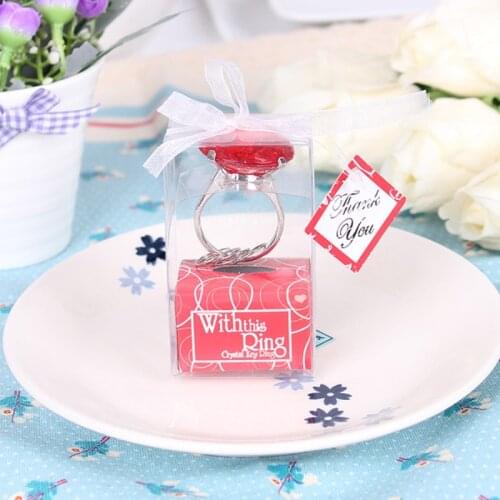 Free shipping 100PCS/LOT With this ring wedding decoration of Red diamond keychain Wholesale and Retail wedding gift