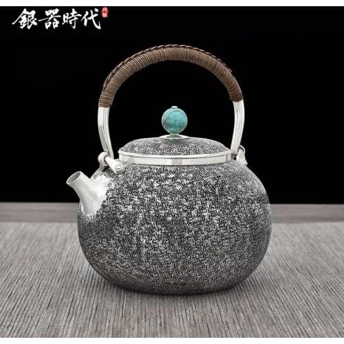 Ag999 Sterling Silver Teapot Hand-Forged Kitchen Utensils Handmade Coffee Tea Pot