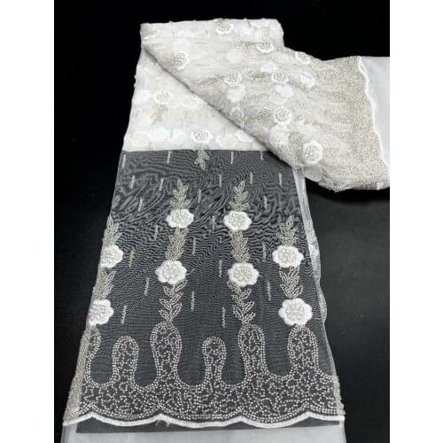 Pure White Nigerian Lace Fabric African Lace Fabric 2021 High Quality Beads Lace Fabric For Dress Sewing French Tulle Lace