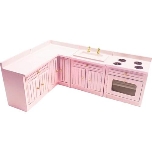 1:12 Dollhouse Wooden Kitchen Cabinet Model Set Modern Furniture Decor
