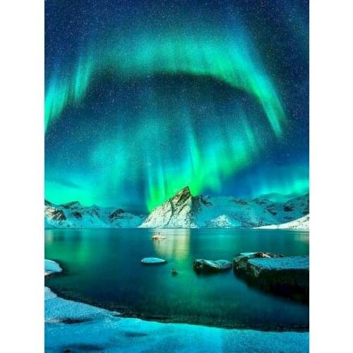 Gatyztory Snow Mountain Aurora Diy Painting By Numbers Landscape Handpainted Canvas Colouring Wall Decor Artwork