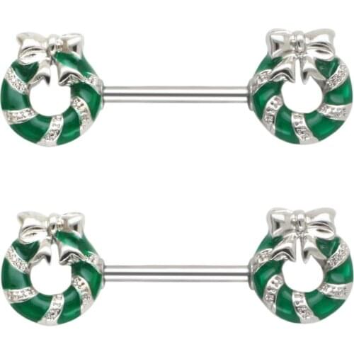 JHJT 2PCS Nipple Rings 14G 316L Surgical SS Christmas Bell Nipple Barbell Piercing Sexy Body Jewelry For Women