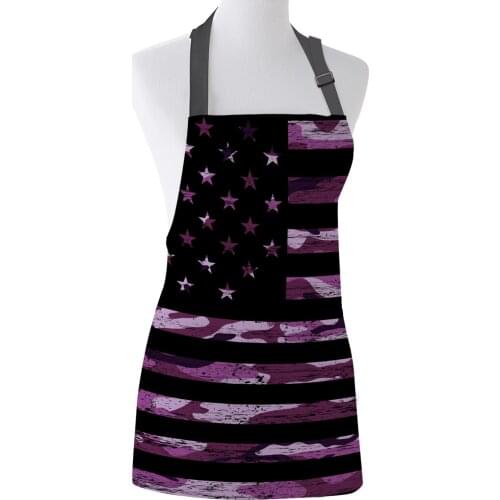 Kitchen Apron Purple Camouflage American Flag Adjustable Bib Canvas Aprons For Women Cooking Baking Restaurant Apron Pinafore